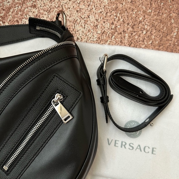 NWT Versace Logo Authentic Repeat Maxi Leather Shoulder Bag Black - Picture 13 of 14